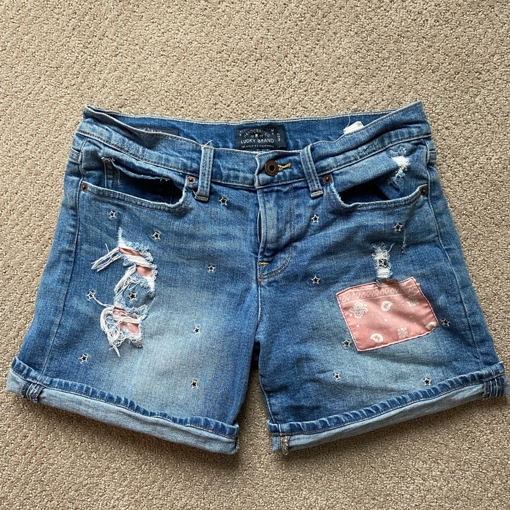 Lucky Brand The Roll Up Patched Denim Shorts